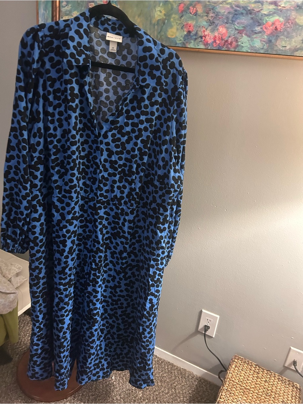 Ava & Viv Black Polka Dot Blue Button-Up Dress - Picture 4 of 4